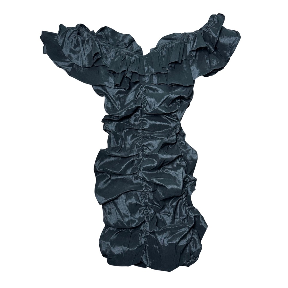 Lovers and Friends NIKOLINA RUCHED DRESS Black Womens Size Large Cocktail Ruffle - Picture 3 of 5